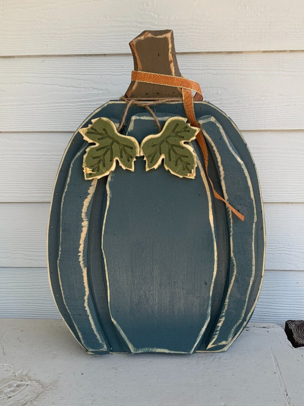 KIRKLAND-Vintage Style Rustic Teal Blue Green Wood Pumpkin Decor 23"